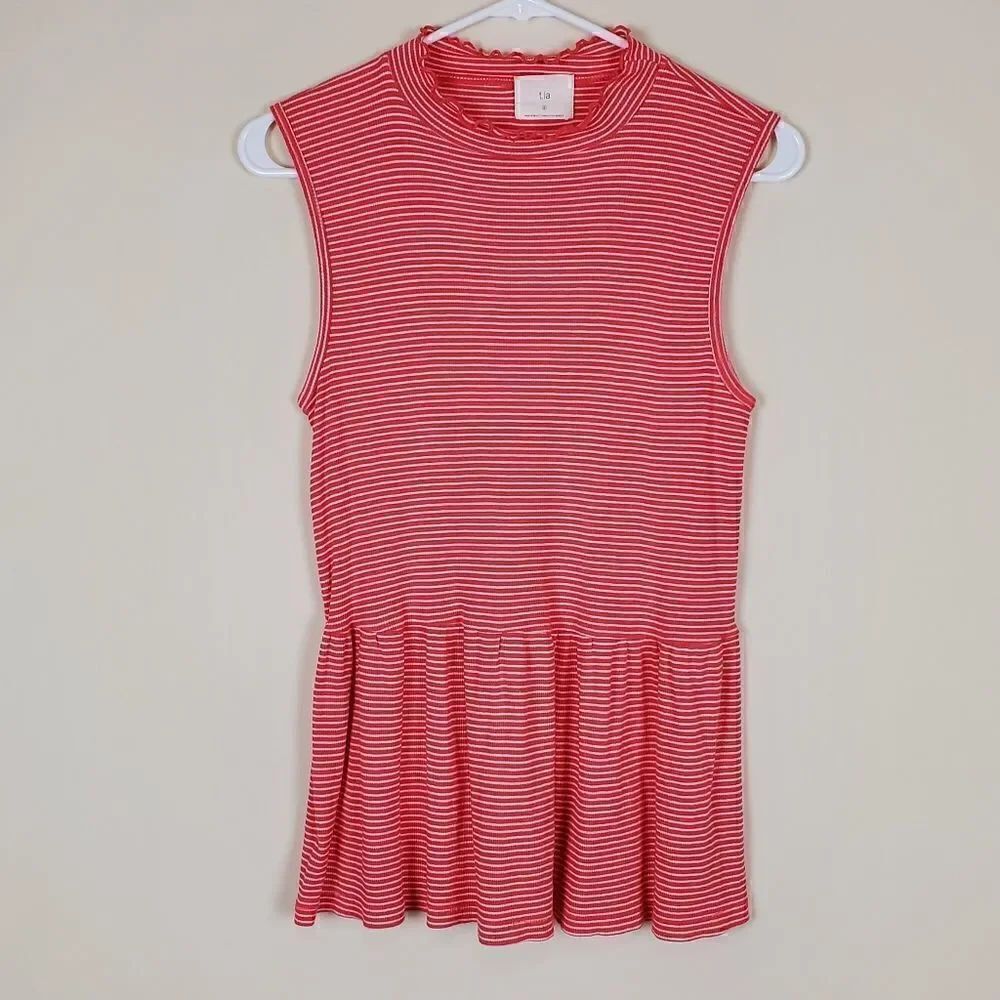 T.la Anthropologie Red & White Striped Peplum Tank
